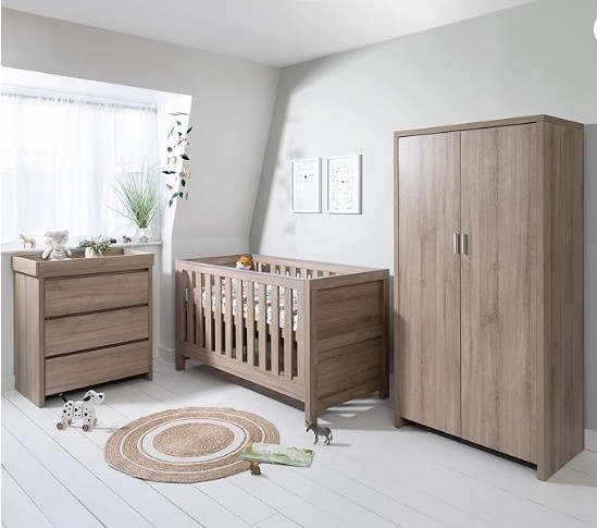 Tutti Bambini Modena 3-Piece Nursery Furniture Set - 3-in-1 Baby Cot Bed, Baby Changing Table with Drawers, Nursery Wardrobe for Baby Storage, Baby Furniture Set